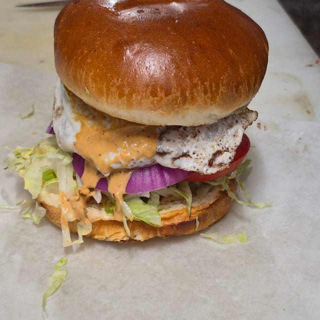 Monster Burger Sandwich W Fries & Pop.