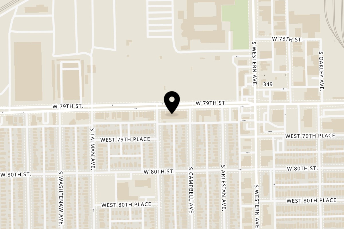 Map showing the location of Harold & Taurus Always Together on 2517 W 79th St in Chicago